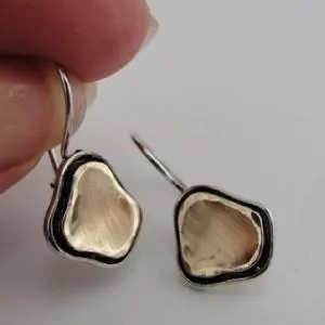 Hadar Designers 9k Yellow Gold Silver Earrings Handmade Modern Smart Art (I e438