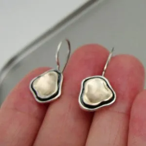 Hadar Designers 9k Yellow Gold Silver Earrings Handmade Modern Smart Art (I e438
