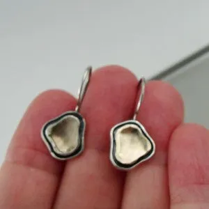 Hadar Designers 9k Yellow Gold Silver Earrings Handmade Modern Smart Art (I e438