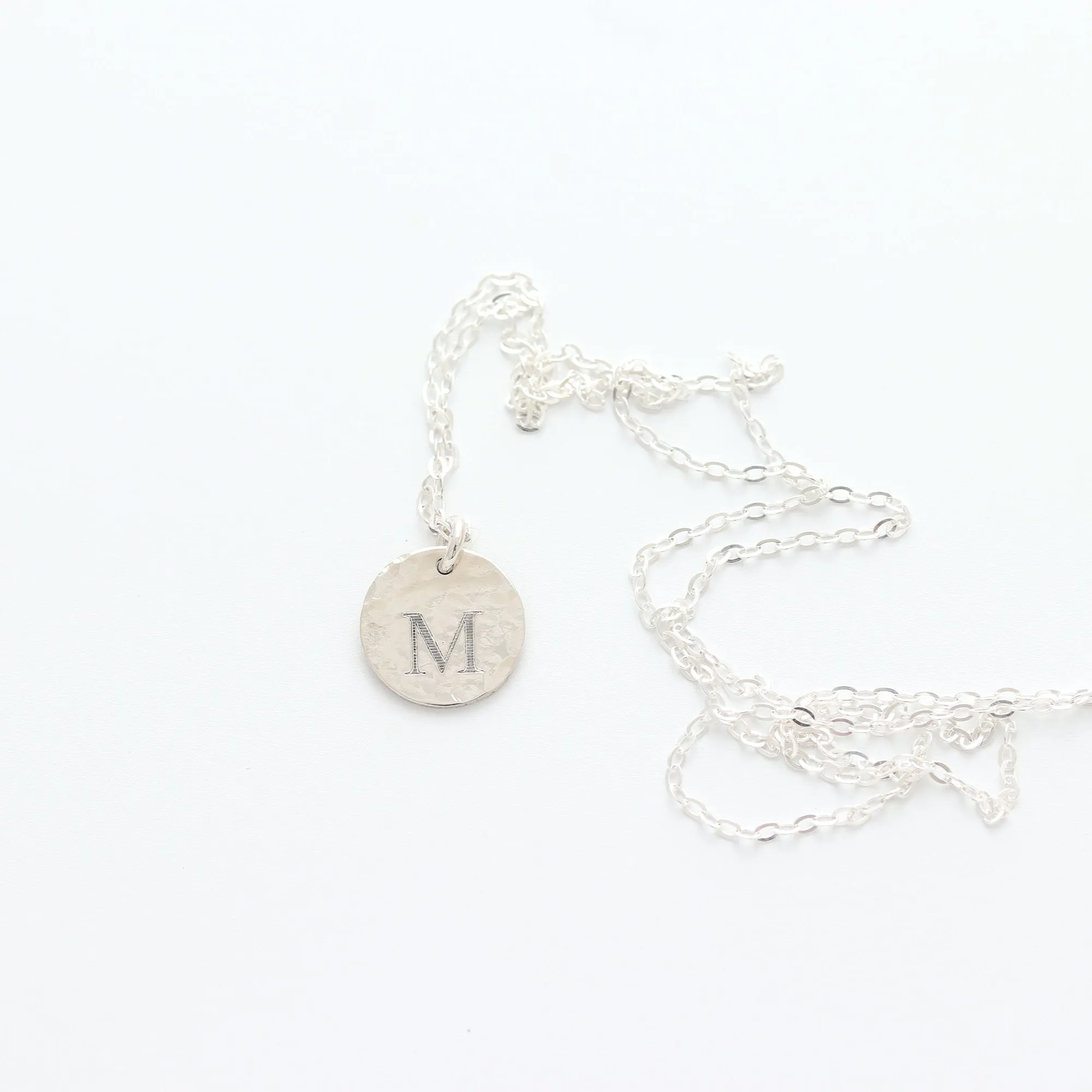 Hammered Initial Charm Disc Necklace