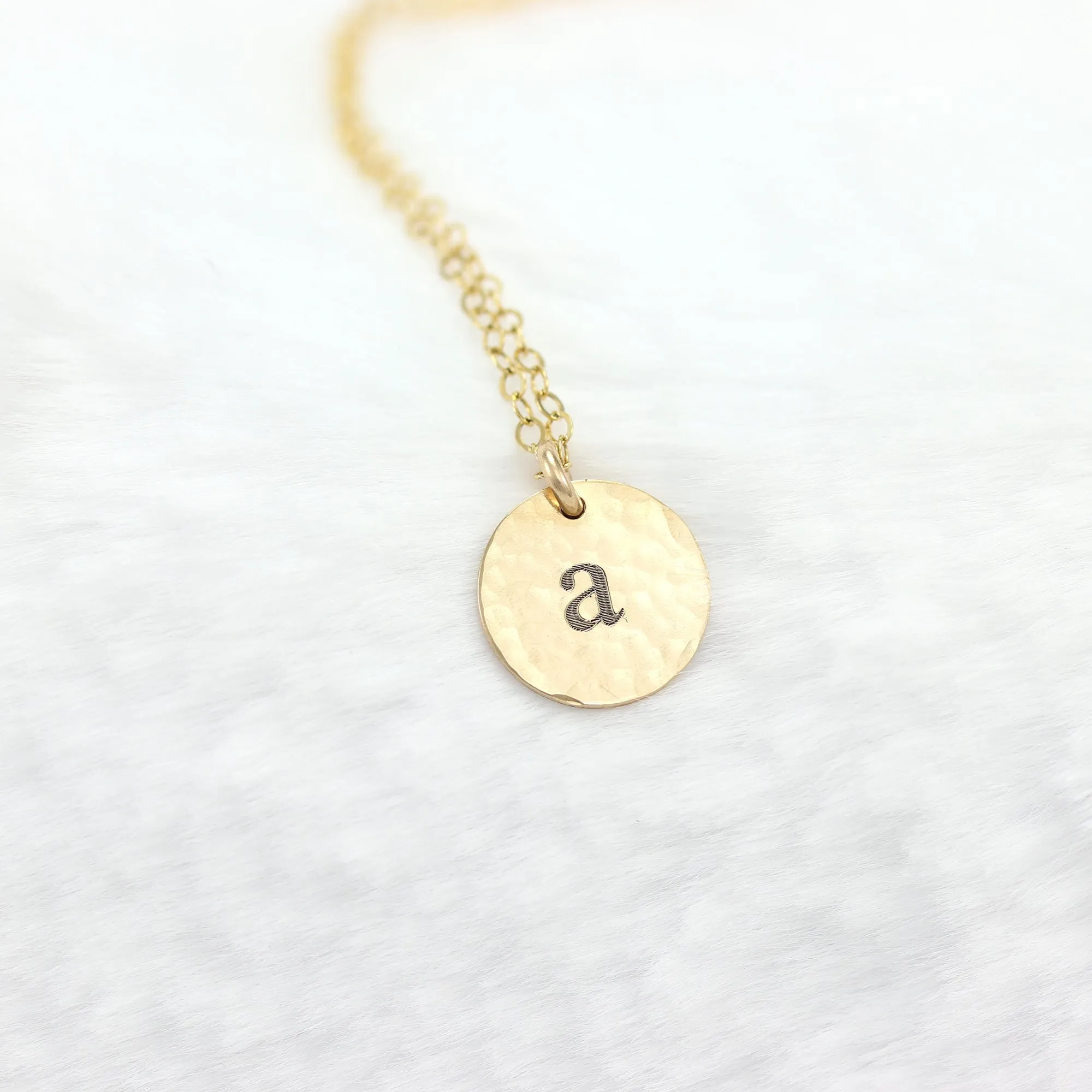 Hammered Initial Charm Disc Necklace