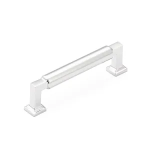 Haniburton Cabinet Pull Handle - Cabinet Mount - 4" Brass/Polished Chrome