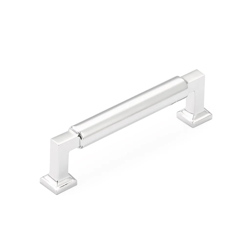 Haniburton Cabinet Pull Handle - Cabinet Mount - 4" Brass/Polished Chrome