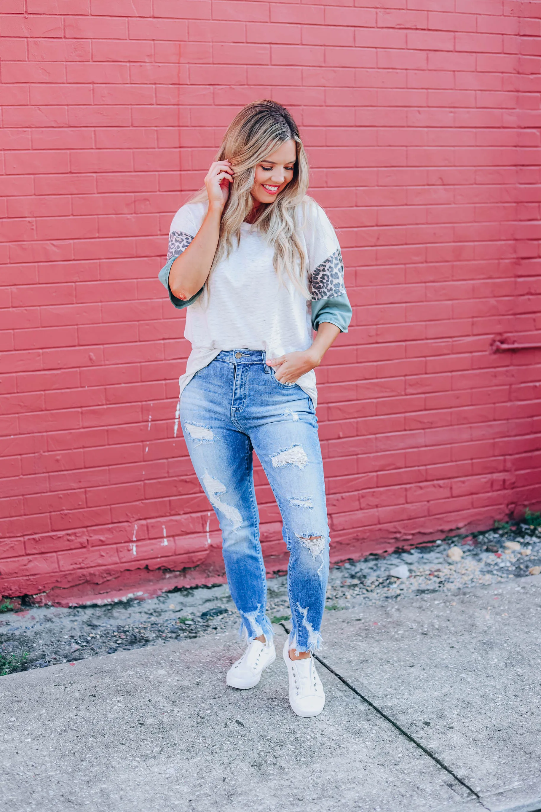 Heather Striped Color Block Top - Olive