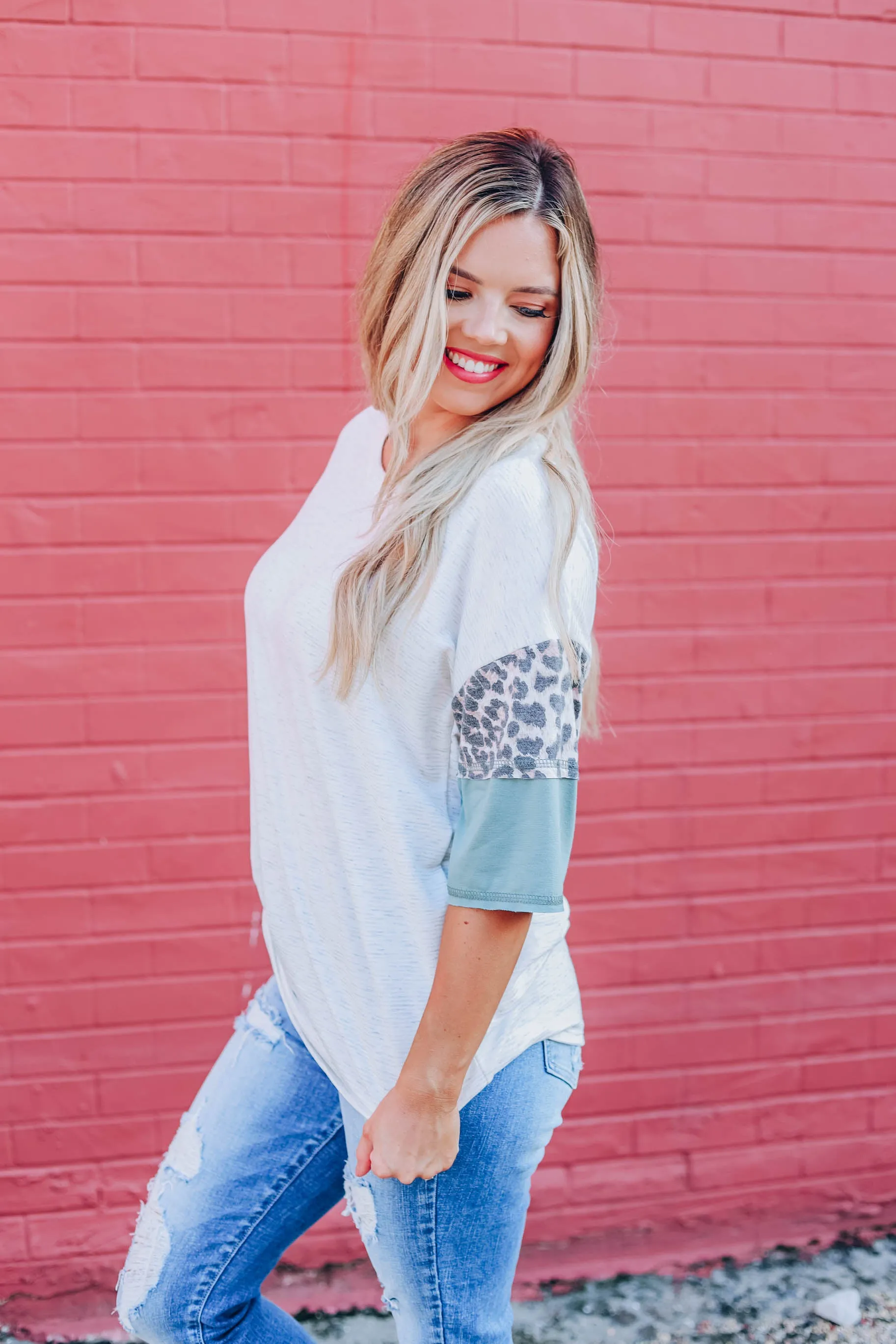 Heather Striped Color Block Top - Olive