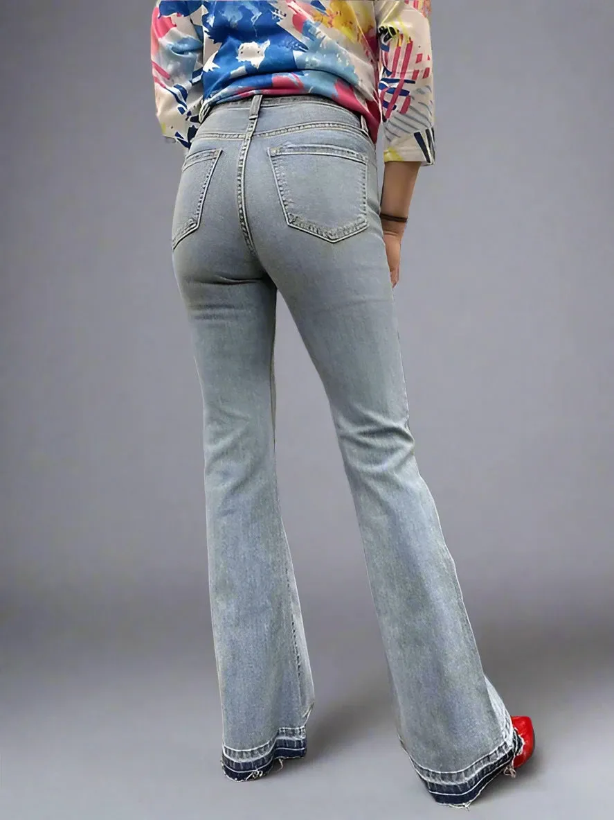 High Rise Light Wash Flared Denim Jeans