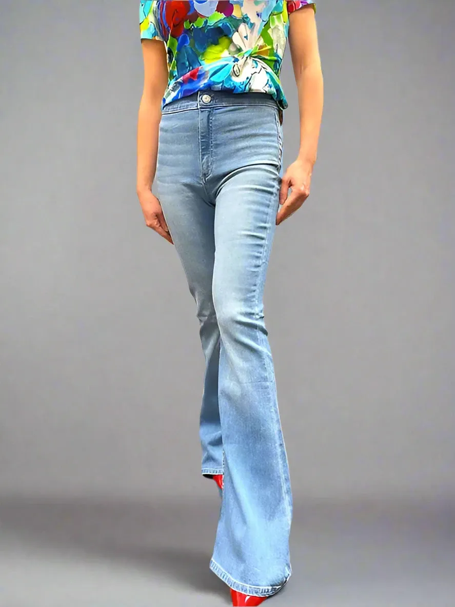 High Rise Light Wash Flared Denim Jeans