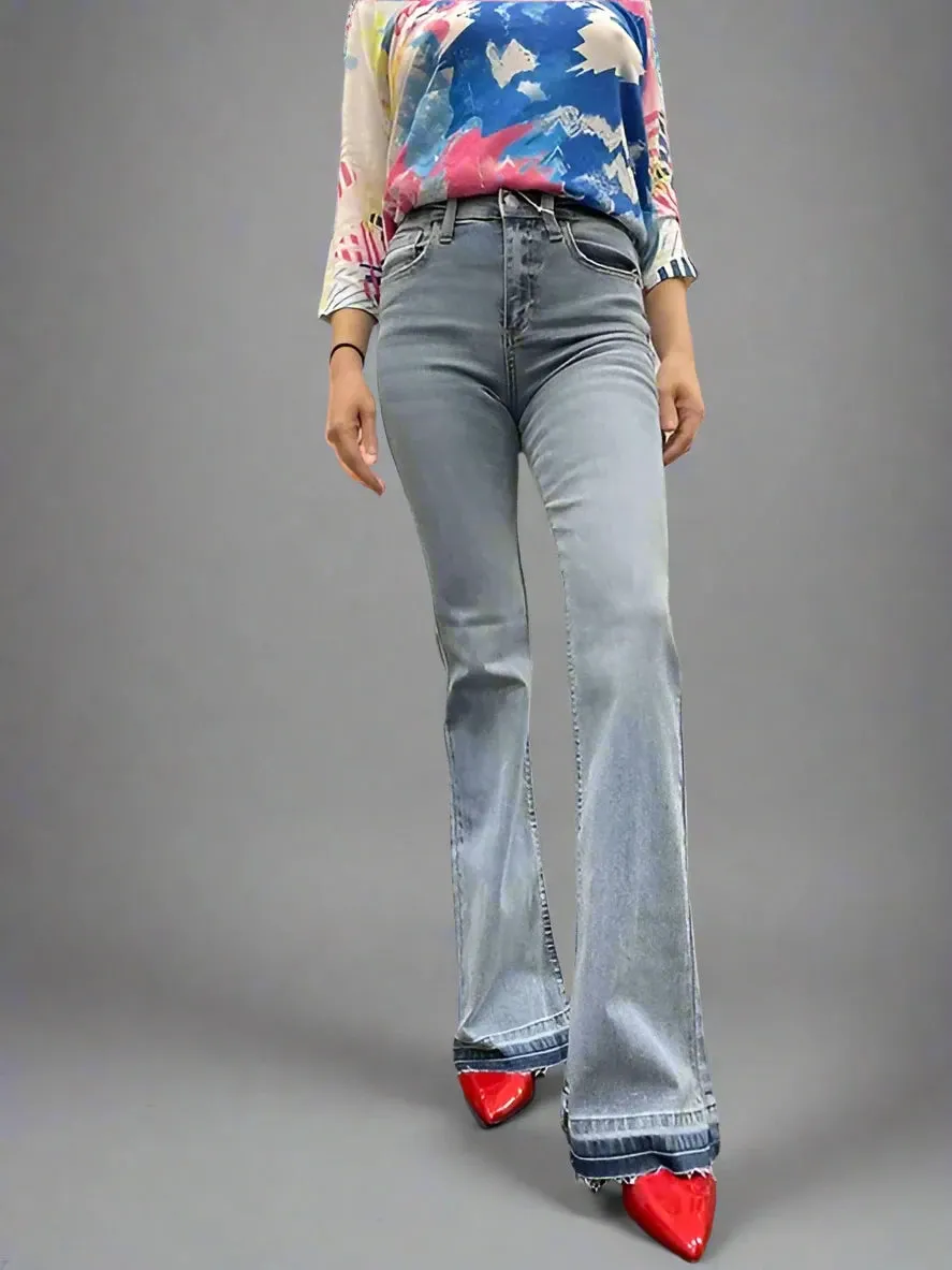 High Rise Light Wash Flared Denim Jeans