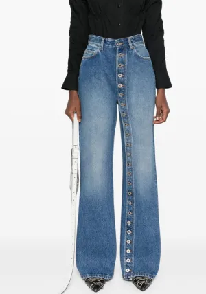 High Waist Button-Front Straight-Leg Denim Jeans for Effortless Chic