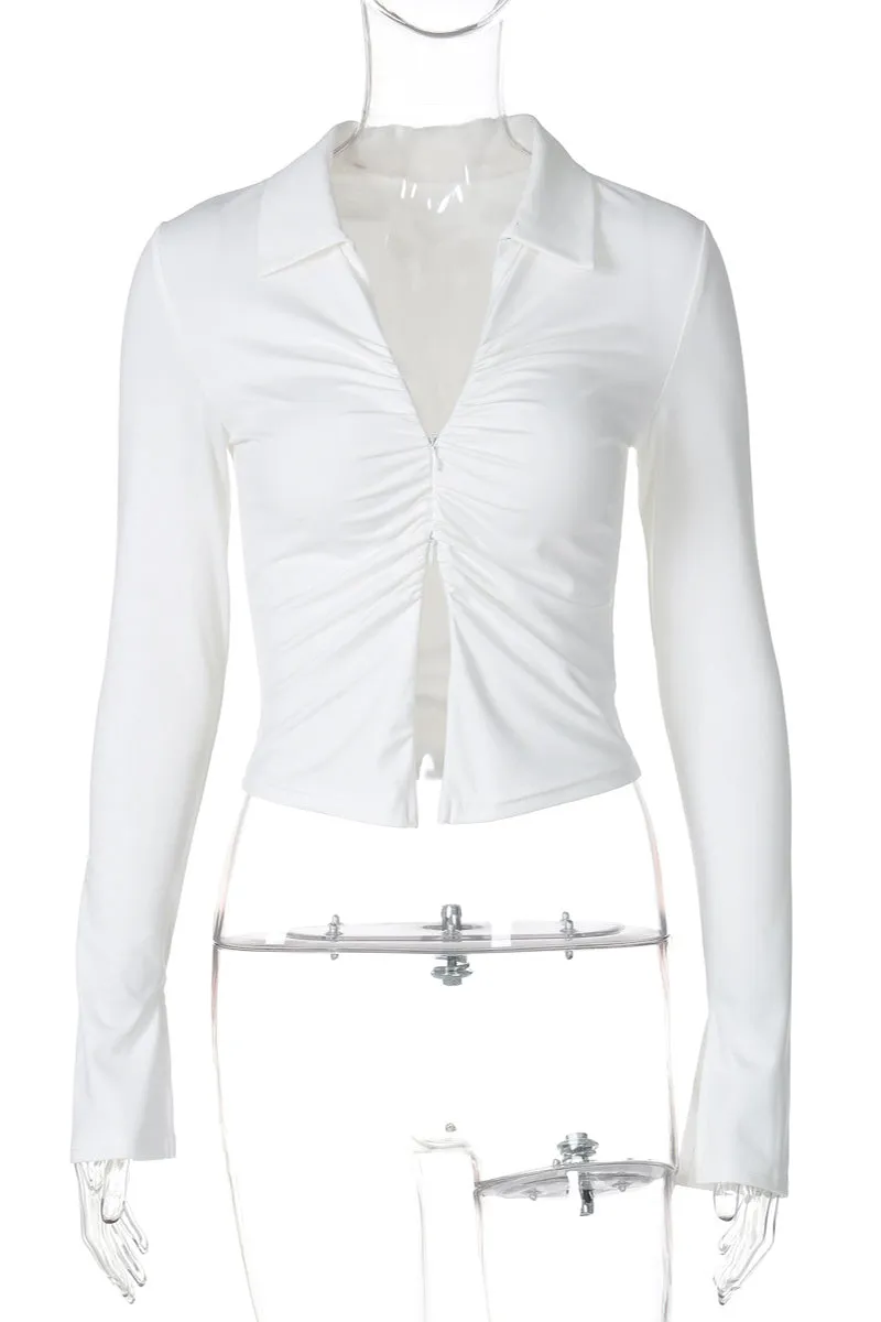 HTR1123 Chic Ruched Front Office Blouse
