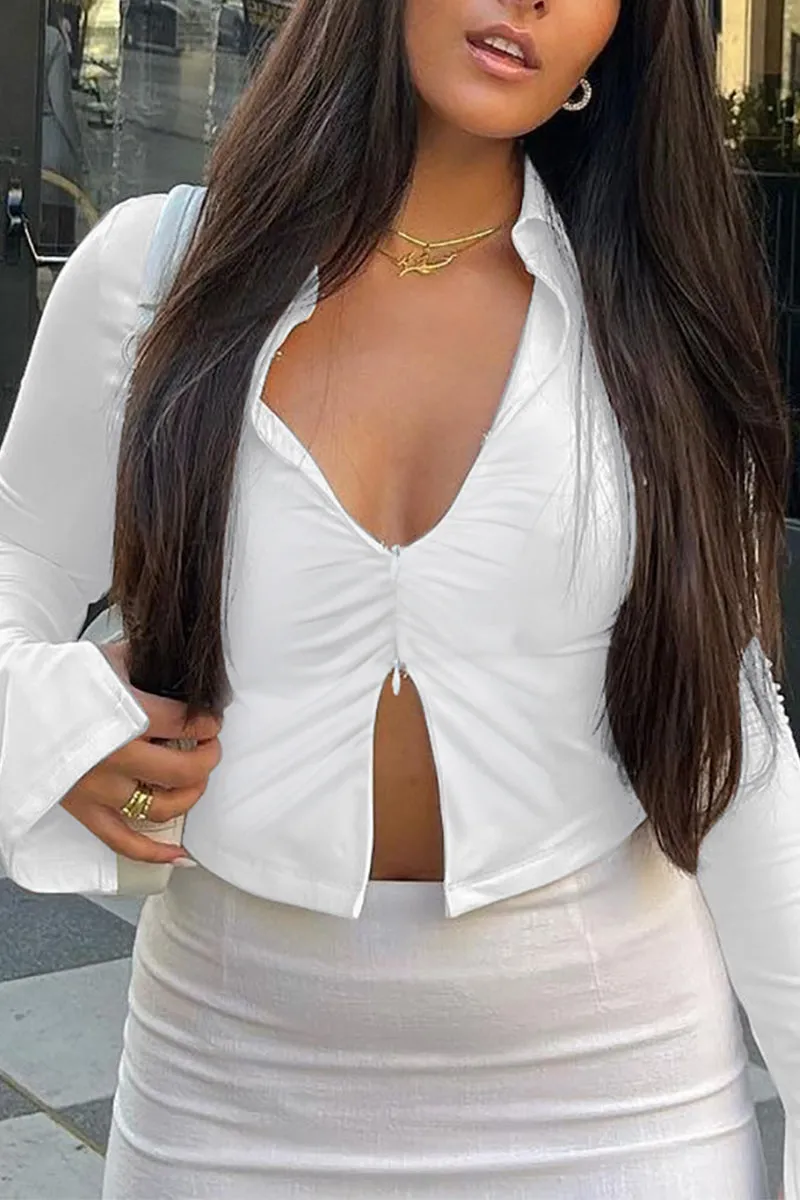 HTR1123 Chic Ruched Front Office Blouse