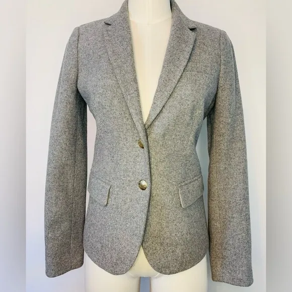 J. Crew Mercantile Schoolboy Blazer In Heather Grey Oatmeal SZ 0 NWOT!