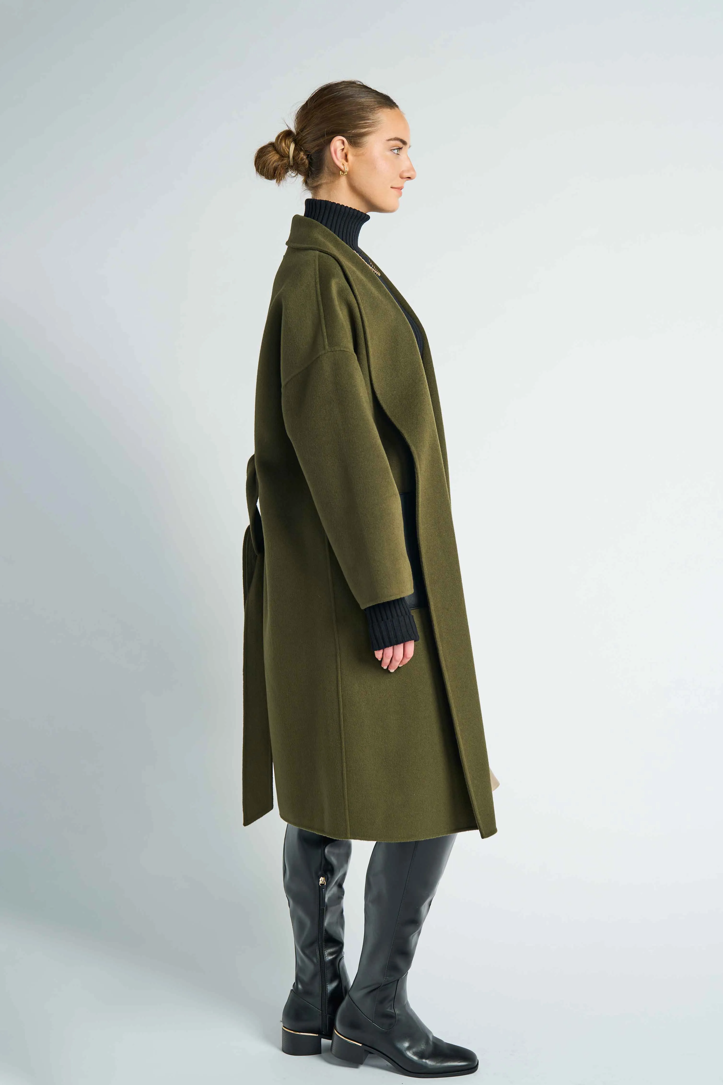 JL065D Hourglass Cashmere Belted Coat - Olive