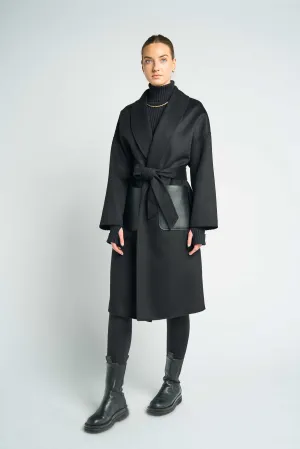 JL065E Hourglass Cashmere Belted Coat - Black