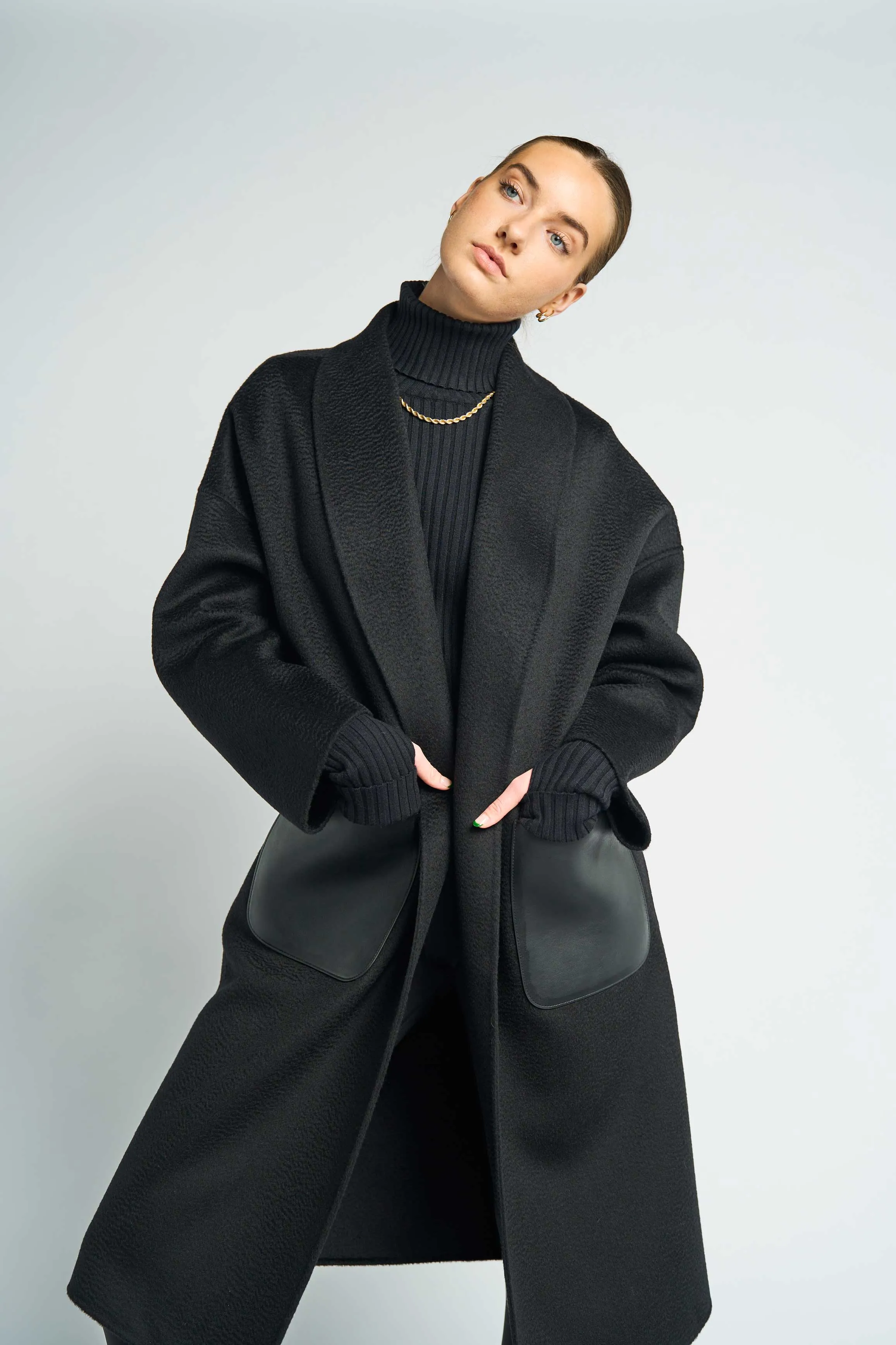 JL065E Hourglass Cashmere Belted Coat - Black