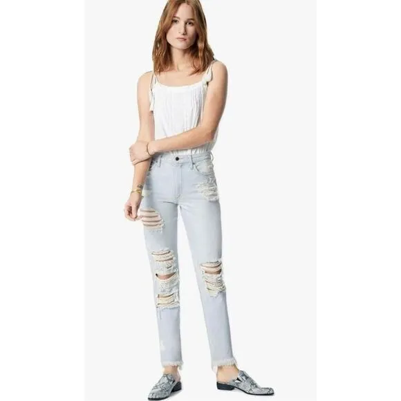 Joe's Jeans The Debbie High Rise Straight Ankle Jeans in Elkie Light Distressed