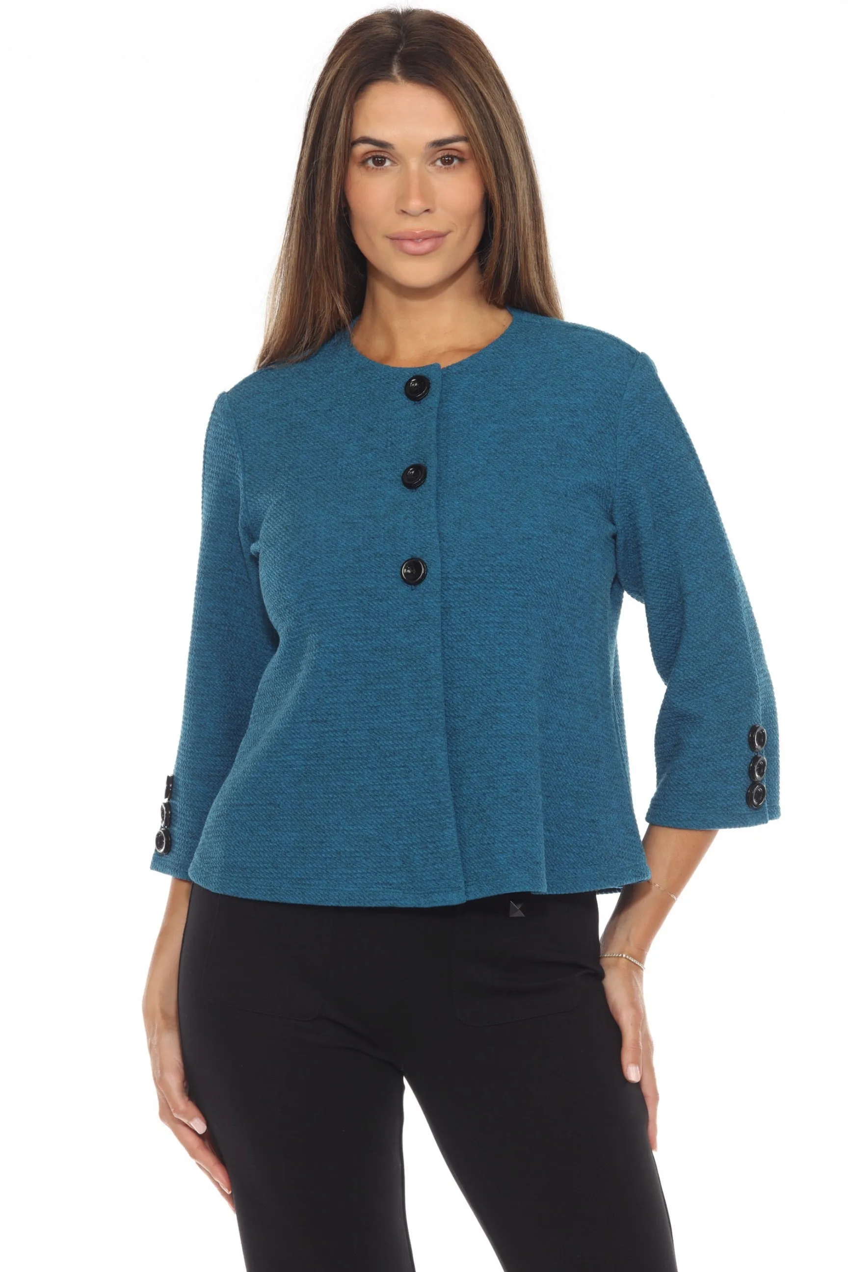 Joseph Ribkoff Pacific Blue Marled Jacquard Knit Jacket 243094