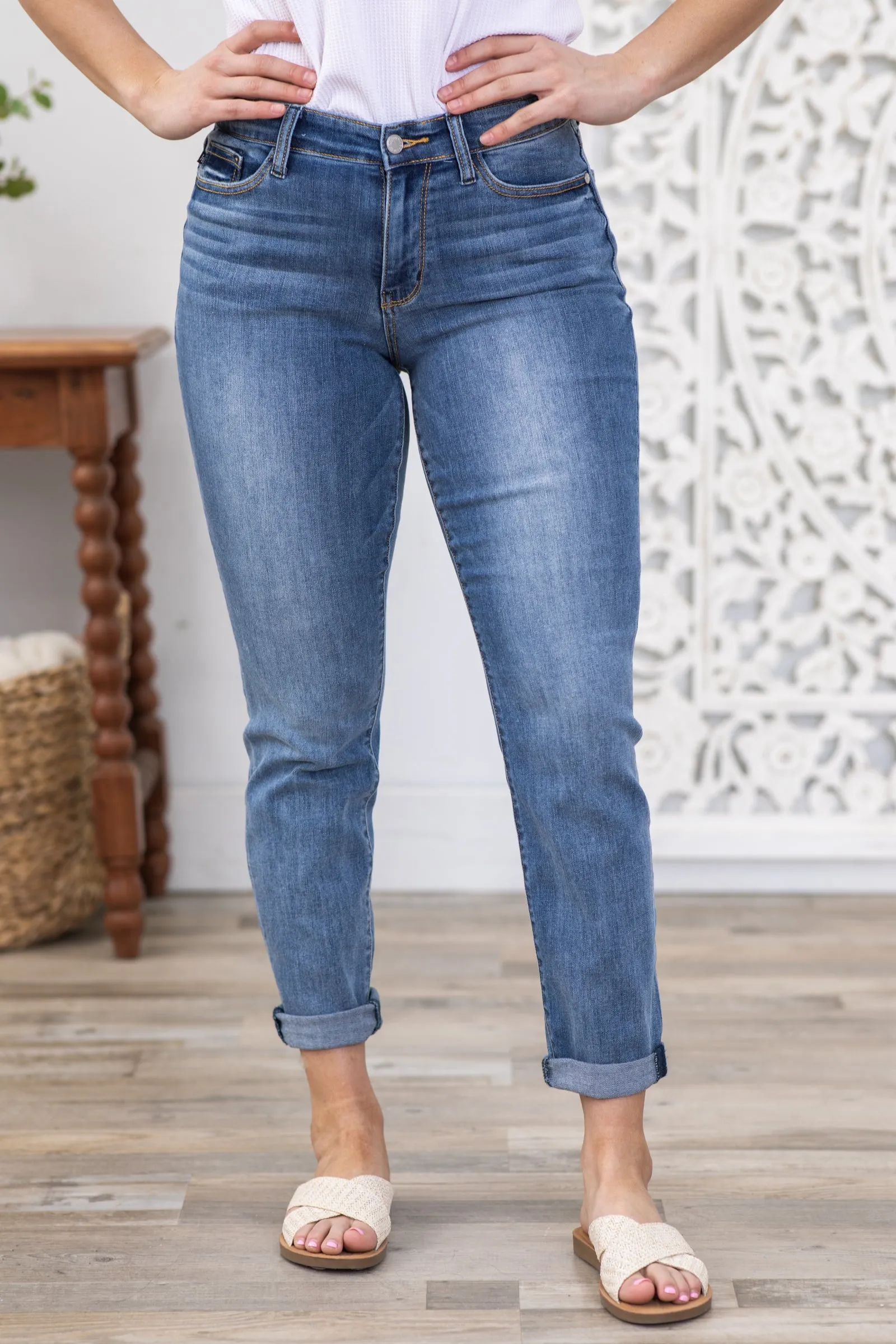 Judy Blue Mid Rise Cuffed Slim Jean