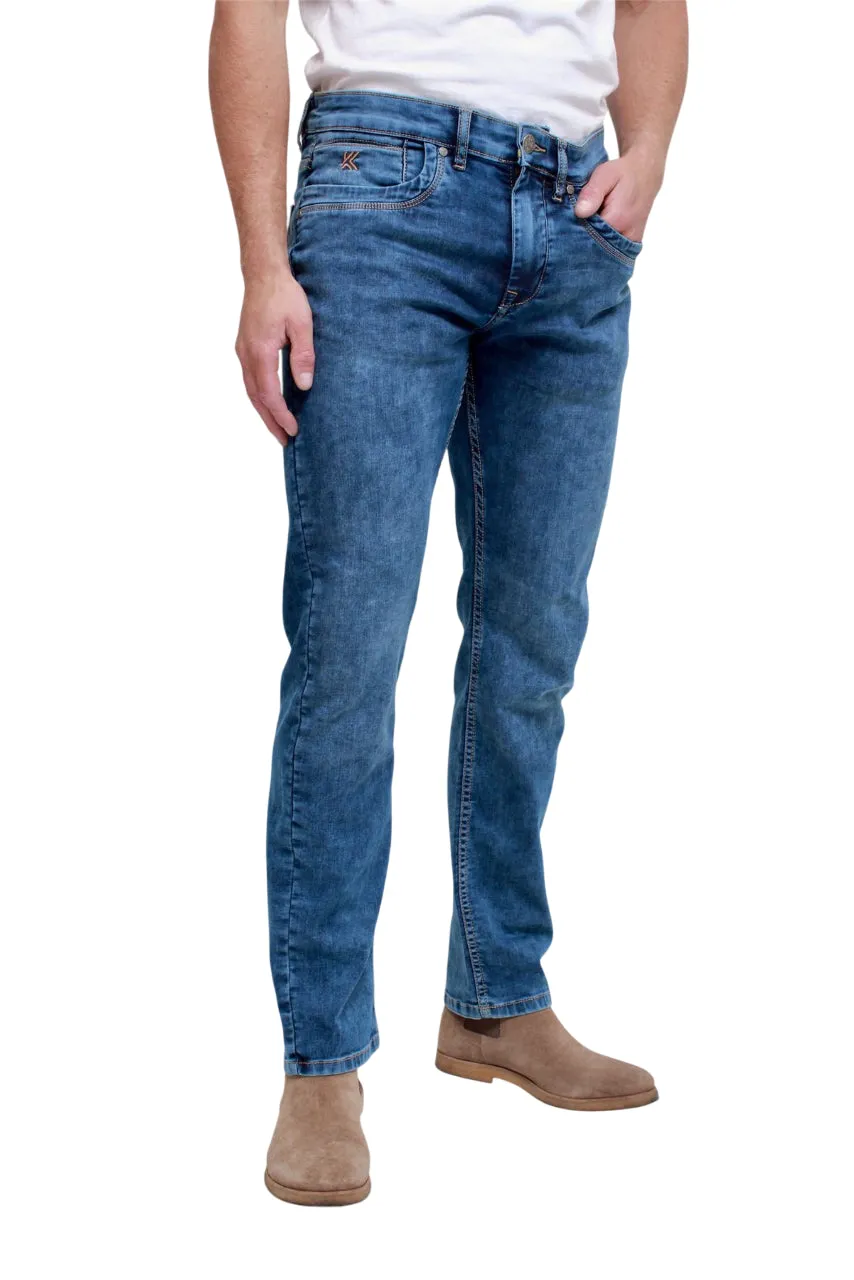 KAM Knitted Regular Fit Jeans For Men in Light Wash, 40W to 60W