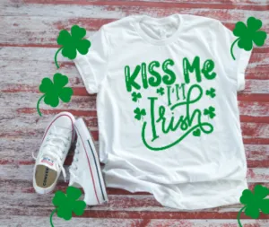 Kiss Me, I'm Irish, St Patrick's Day, Unisex, White Short Sleeve T-shirt