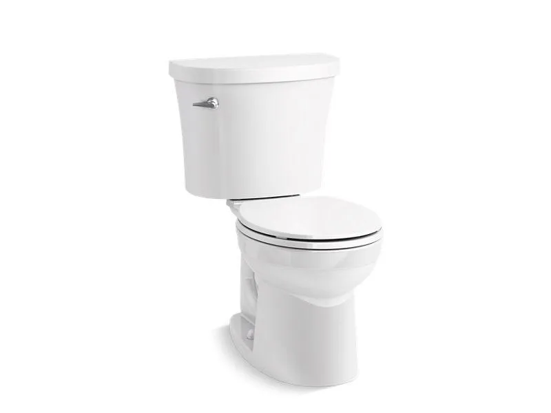 KOHLER K-25097-T Kingston Two-piece round-front 1.28 gpf toilet with tank cover locks in White