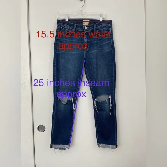 L'Agence Rachel High-Rise Diamond Destruct Slim Jeans Size 28