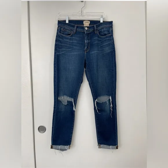 L'Agence Rachel High-Rise Diamond Destruct Slim Jeans Size 28