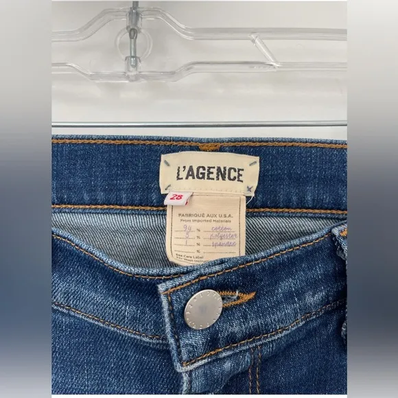 L'Agence Rachel High-Rise Diamond Destruct Slim Jeans Size 28