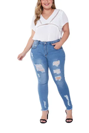 Large Size Jeans Female Hole-breaking Stretched Slim Ladies Jeans