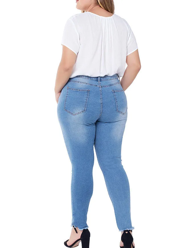 Large Size Jeans Female Hole-breaking Stretched Slim Ladies Jeans
