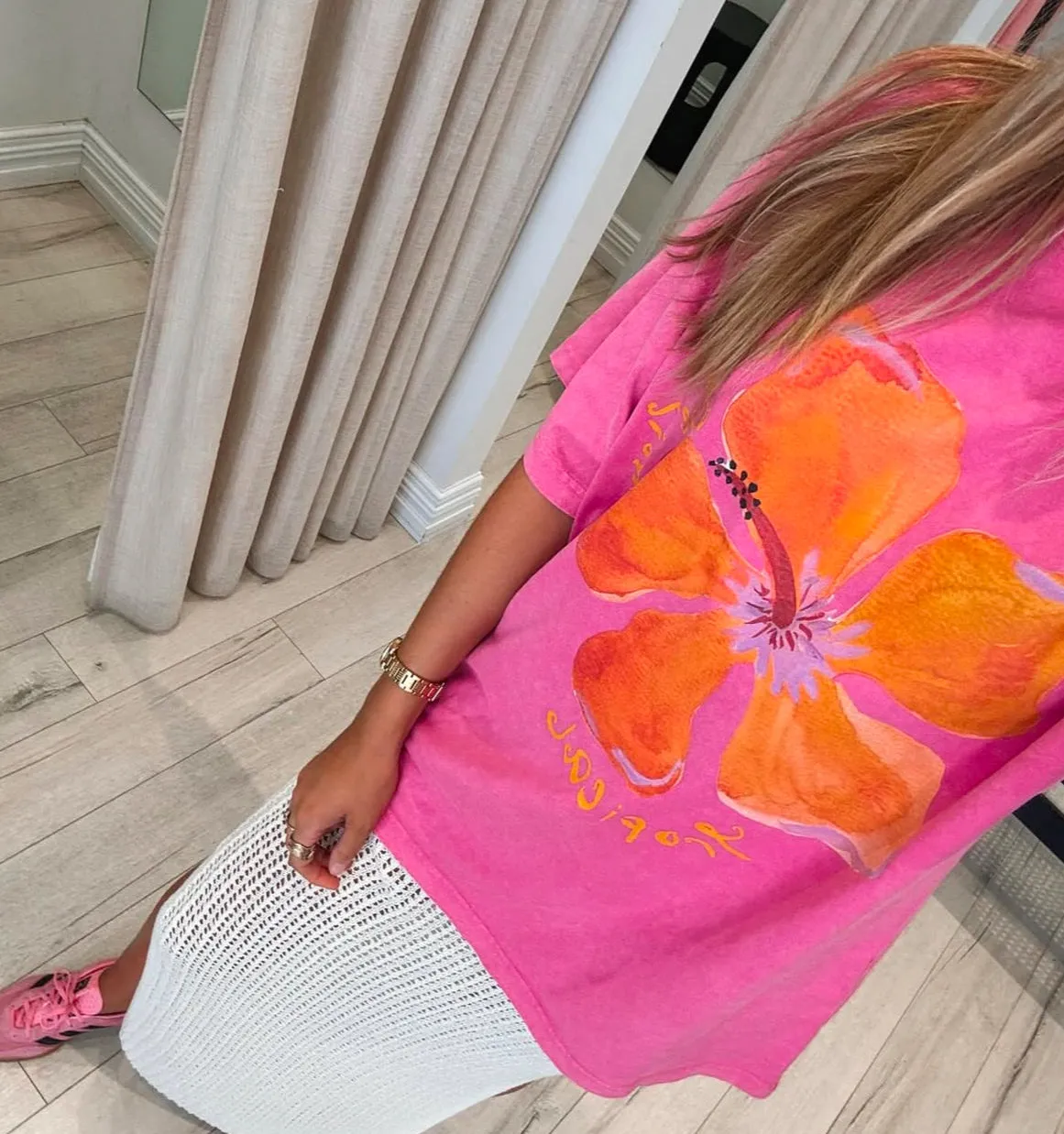 Le Fleur Tropical Oversize Tee | Rose Red
