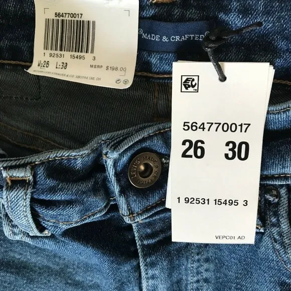 Levis Made &amp; Crafted 721 Hi Rise West Coast Blue Jeans 26x30 Skinny Stretch NWT