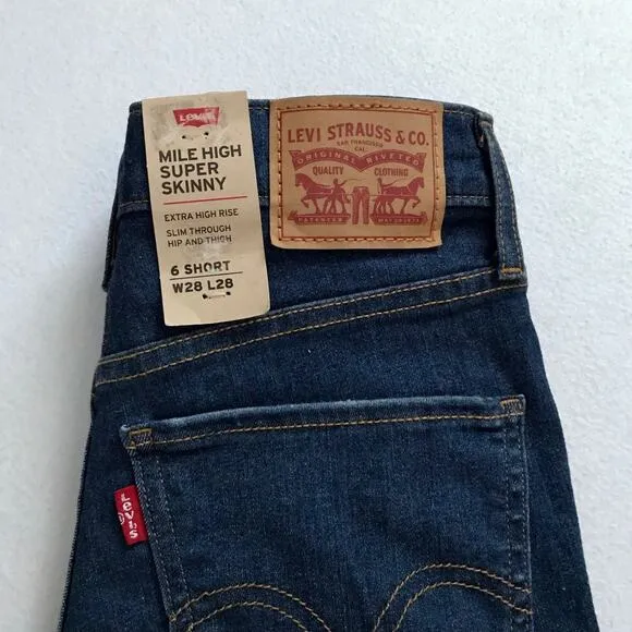 Levi's NWOT Mile High Super Skinny Jeans Women 6/28 Short