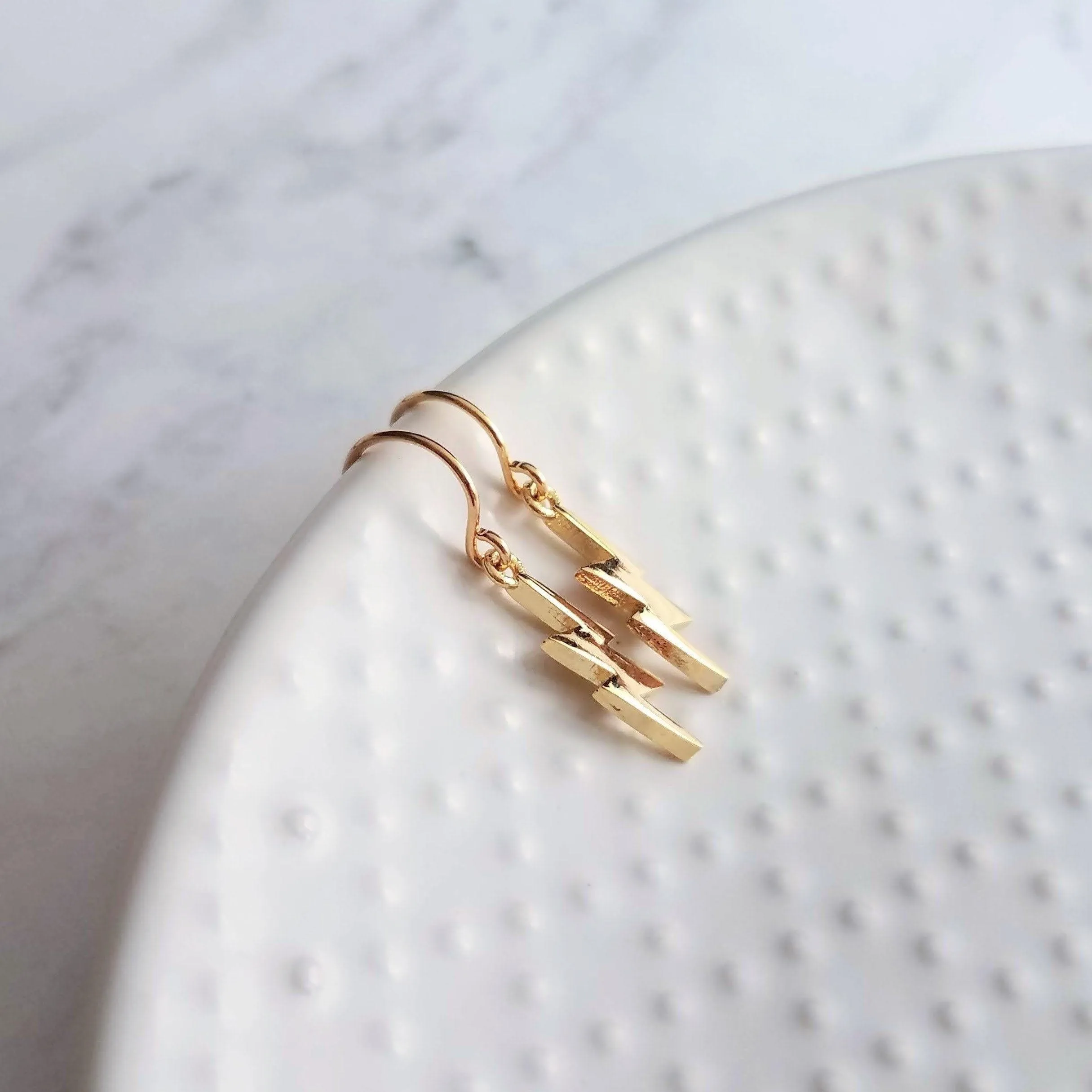 Lightning Bolt Earrings, gold lightning earring, gold bolt earring, weather earring, storm earring, thunder bolt earring, meteoroligist gift