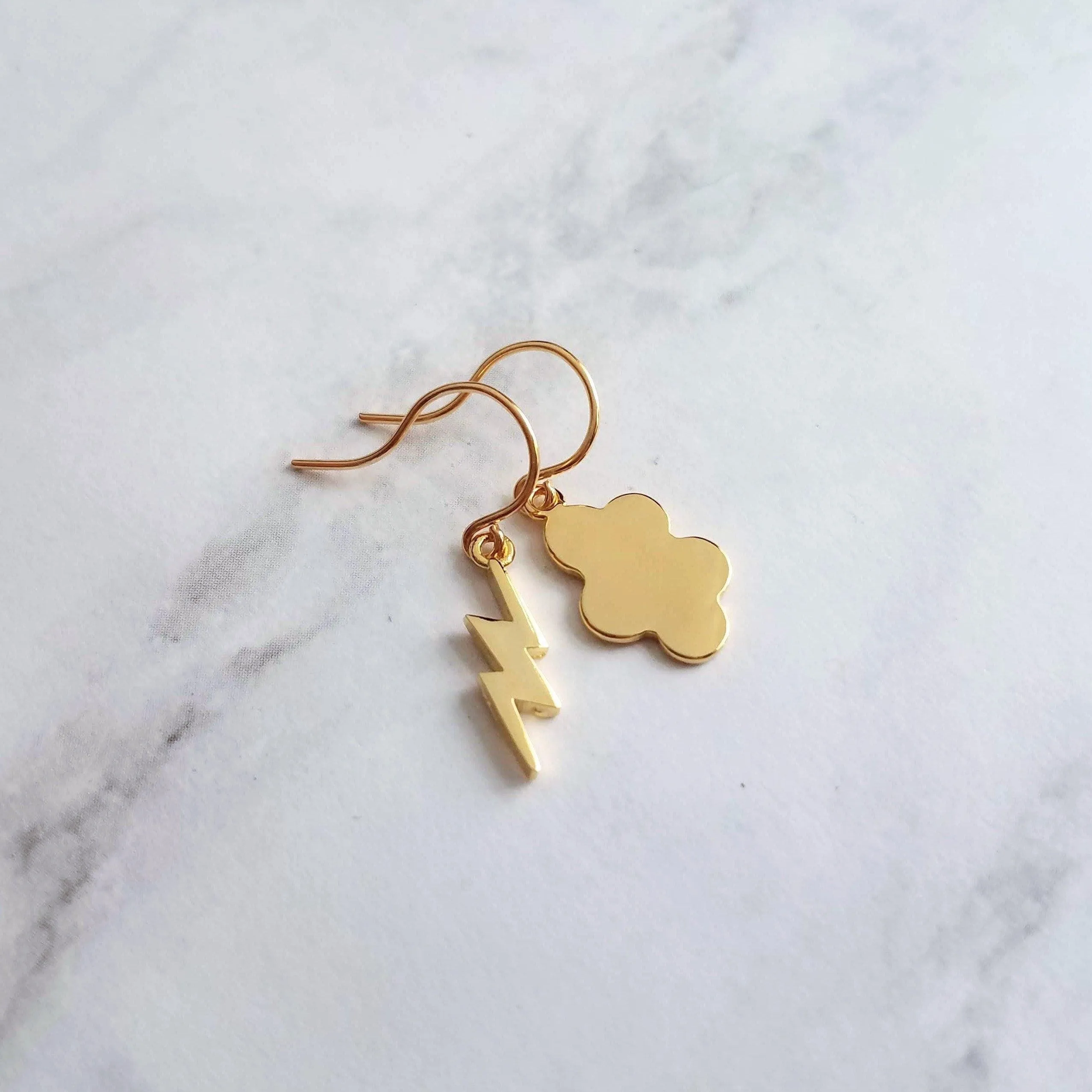 Lightning Bolt Earrings, gold lightning earring, gold bolt earring, weather earring, storm earring, thunder bolt earring, meteoroligist gift