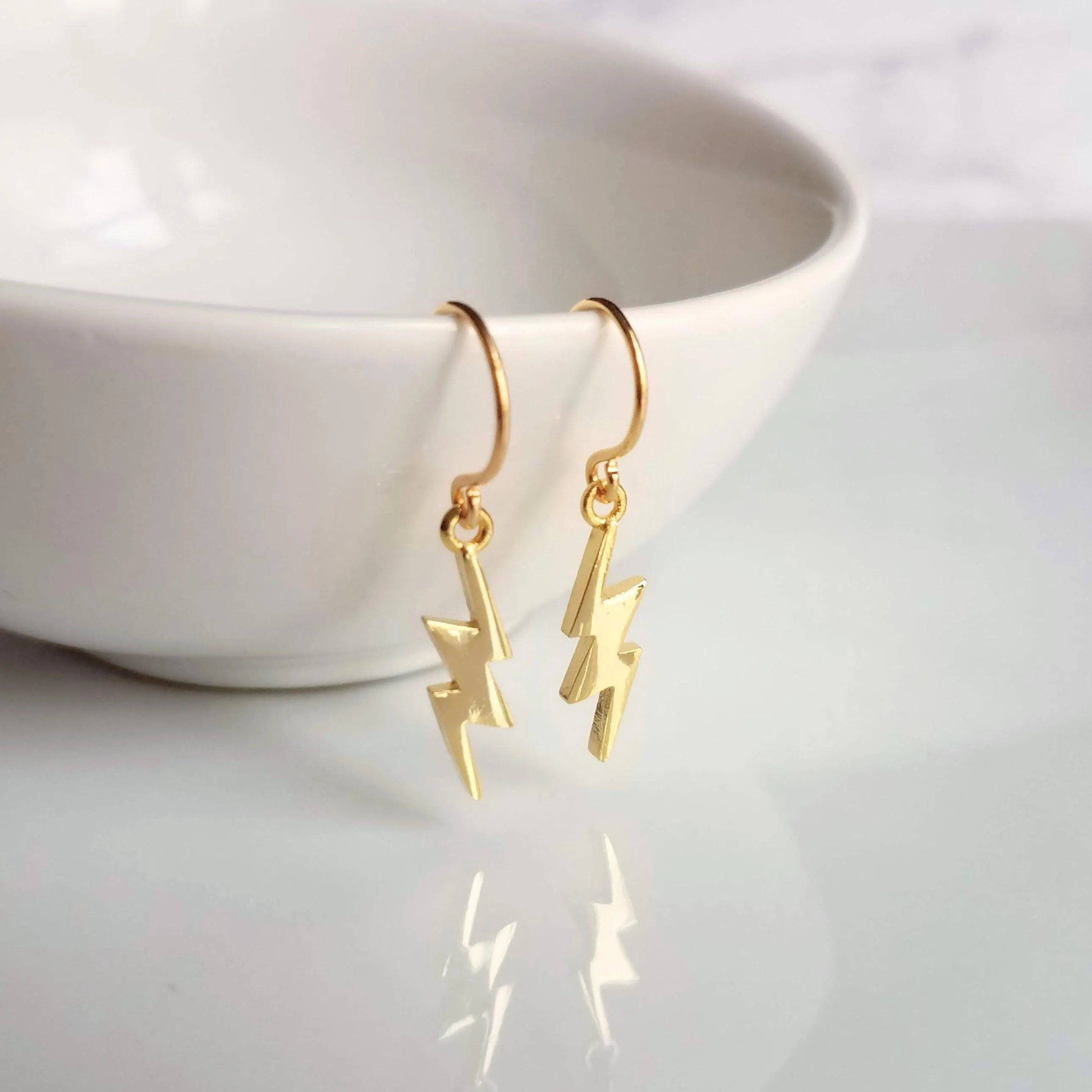 Lightning Bolt Earrings, gold lightning earring, gold bolt earring, weather earring, storm earring, thunder bolt earring, meteoroligist gift