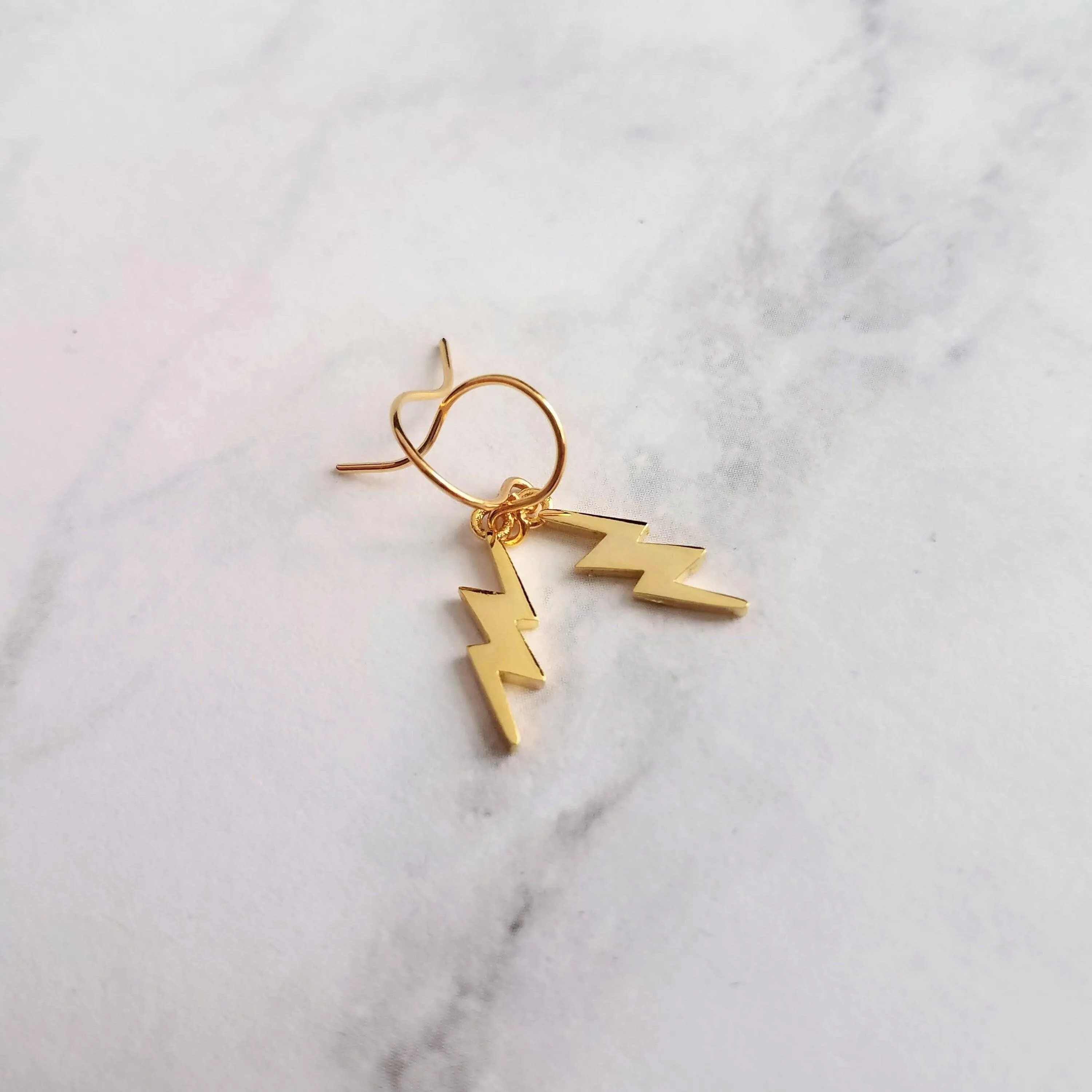 Lightning Bolt Earrings, gold lightning earring, gold bolt earring, weather earring, storm earring, thunder bolt earring, meteoroligist gift