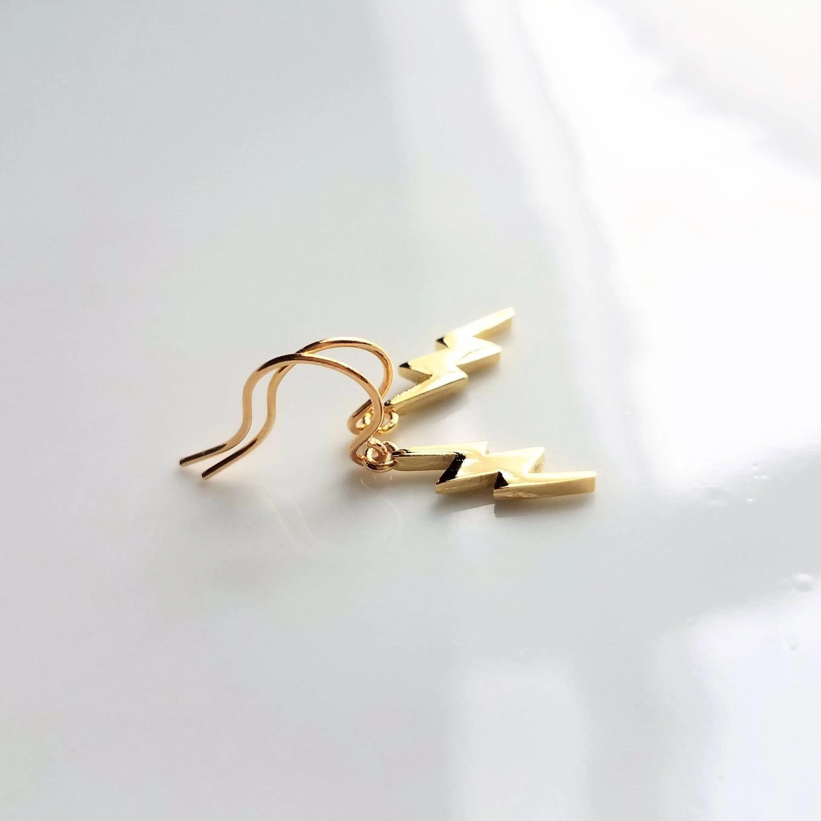 Lightning Bolt Earrings, gold lightning earring, gold bolt earring, weather earring, storm earring, thunder bolt earring, meteoroligist gift