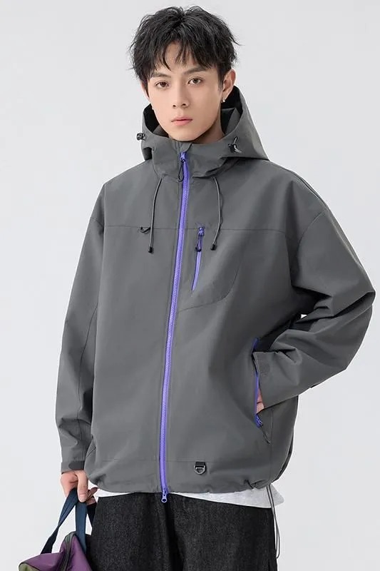 Lightweight Hooded Rain Jacket for Men with Windproof Features