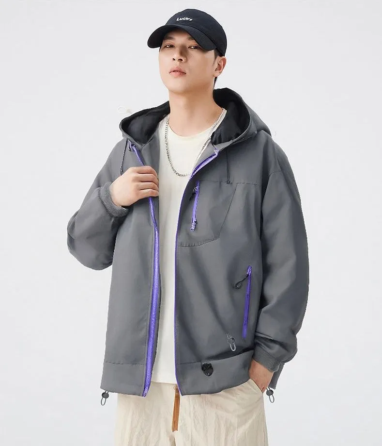 Lightweight Hooded Rain Jacket for Men with Windproof Features