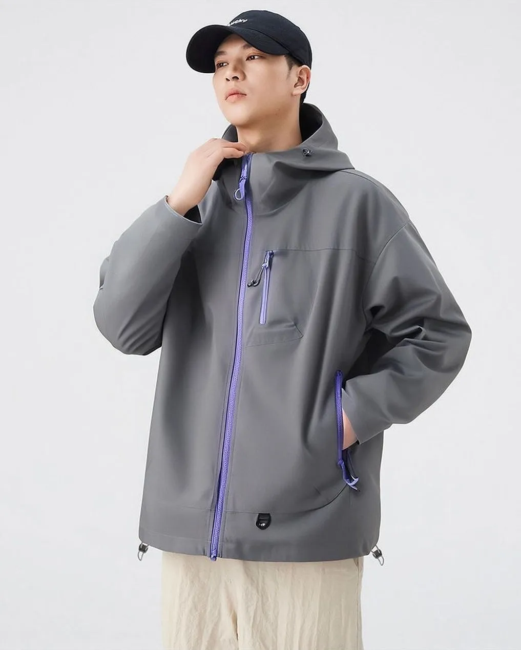 Lightweight Hooded Rain Jacket for Men with Windproof Features
