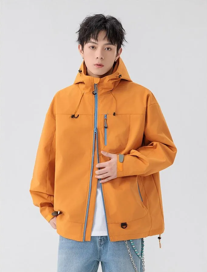 Lightweight Hooded Rain Jacket for Men with Windproof Features