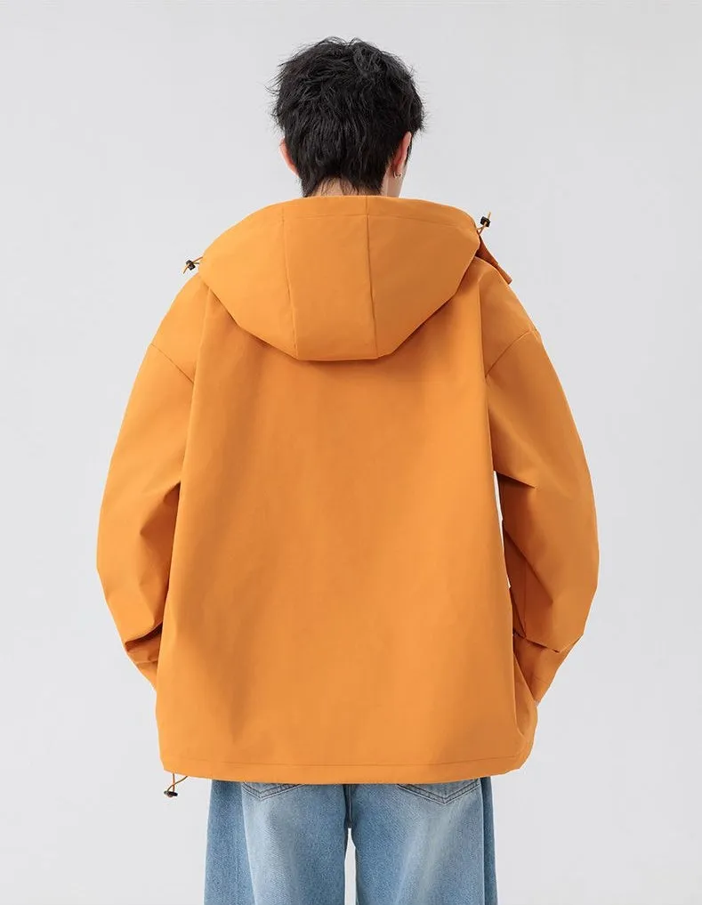 Lightweight Hooded Rain Jacket for Men with Windproof Features