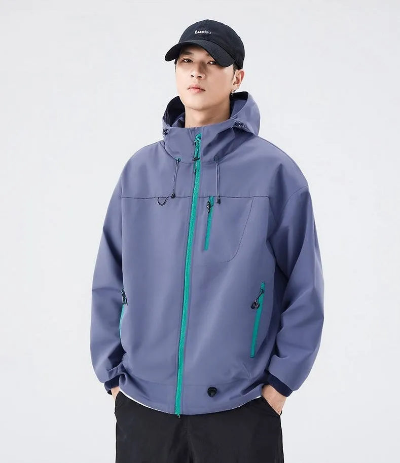 Lightweight Hooded Rain Jacket for Men with Windproof Features