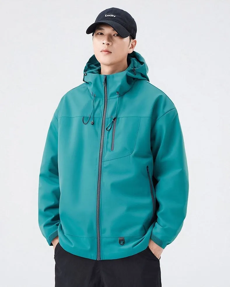 Lightweight Hooded Rain Jacket for Men with Windproof Features