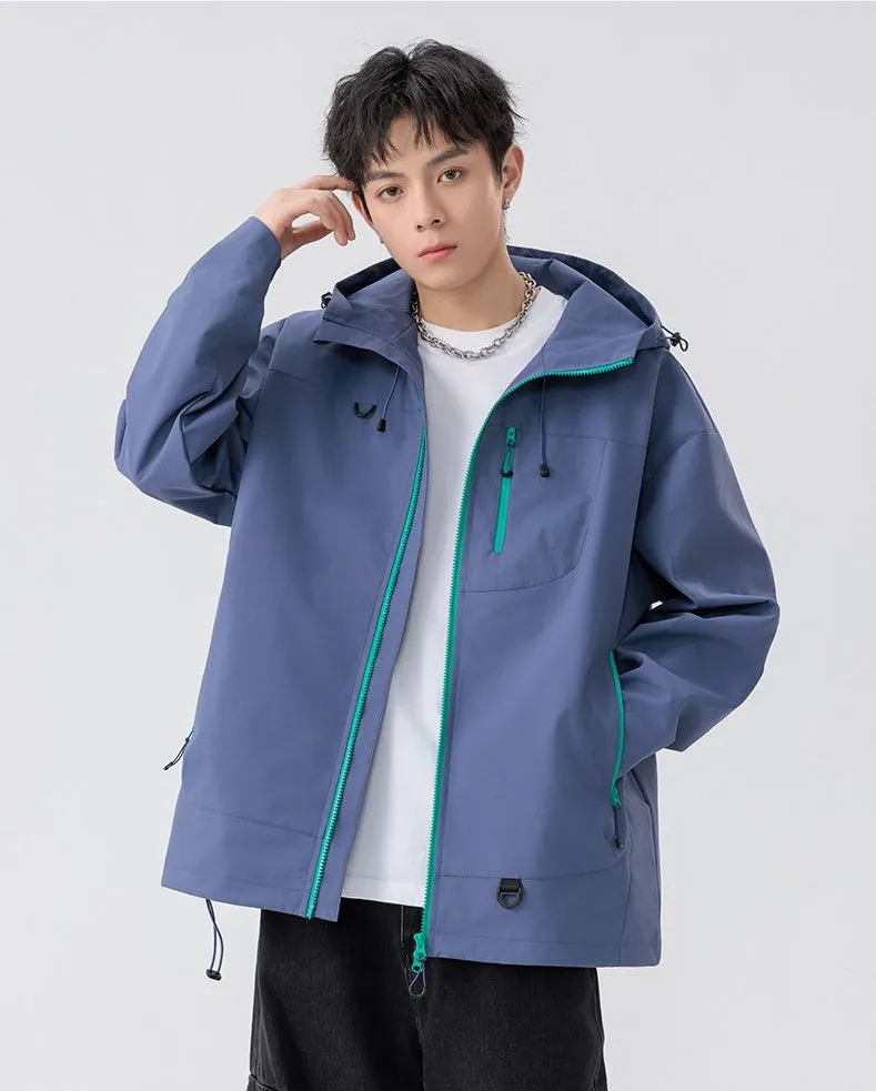 Lightweight Hooded Rain Jacket for Men with Windproof Features