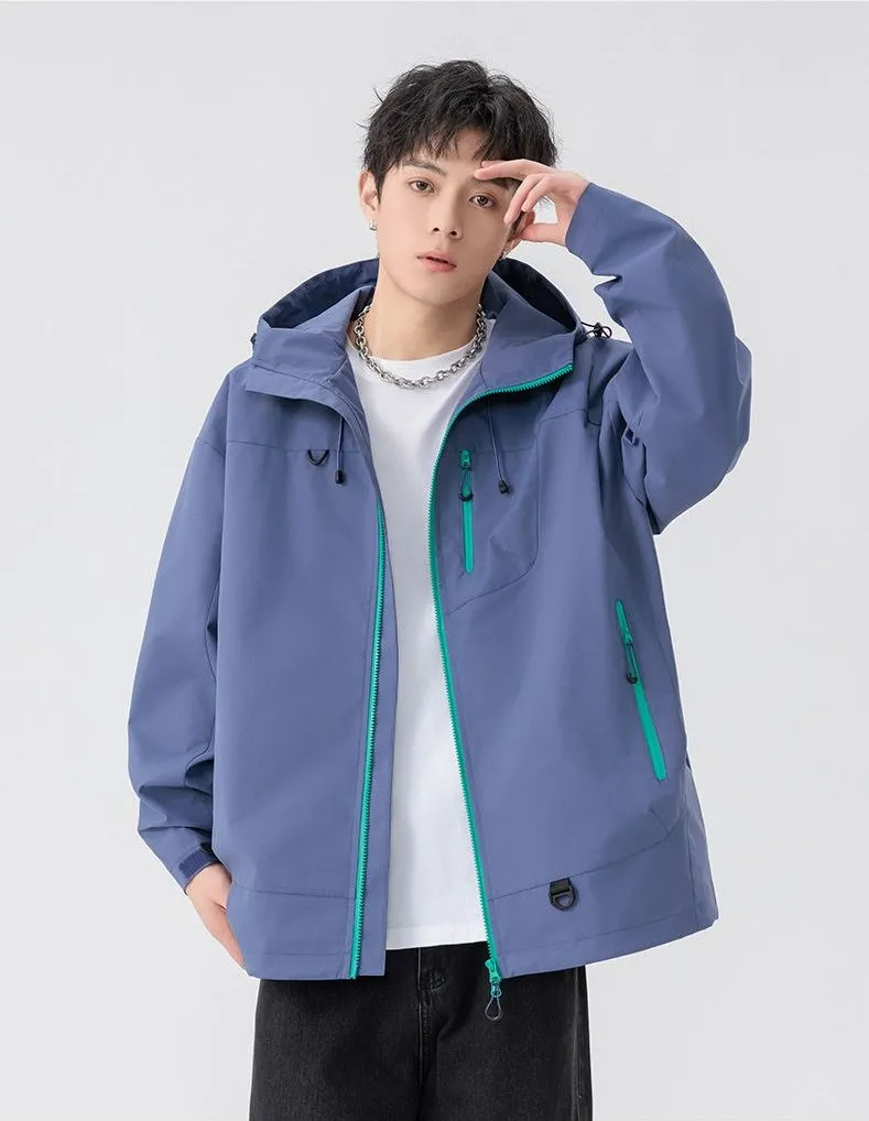 Lightweight Hooded Rain Jacket for Men with Windproof Features