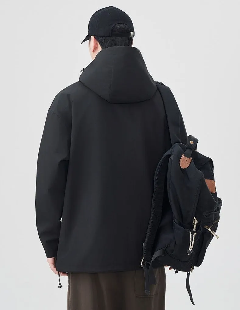 Lightweight Hooded Rain Jacket for Men with Windproof Features