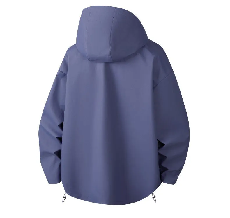 Lightweight Hooded Rain Jacket for Men with Windproof Features