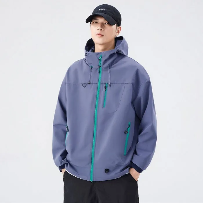 Lightweight Hooded Rain Jacket for Men with Windproof Features